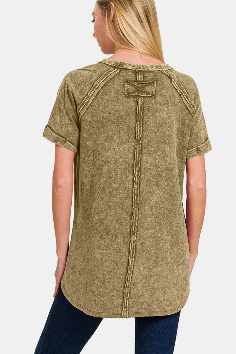Zenana Heathered Round Neck Short Sleeve Top for Women - Love Salve